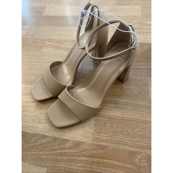 A New Day Shelly Heels Tan 11 Wide Ankle Strap Block Heel Memory Foam NEW - Picture 6 of 16